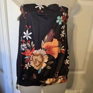 Source Unknown Black Floral Strapless Crop Top
